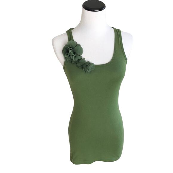 Old Navy Green Tank Top with Chiffon Flowers, XS - Picture 1 of 6